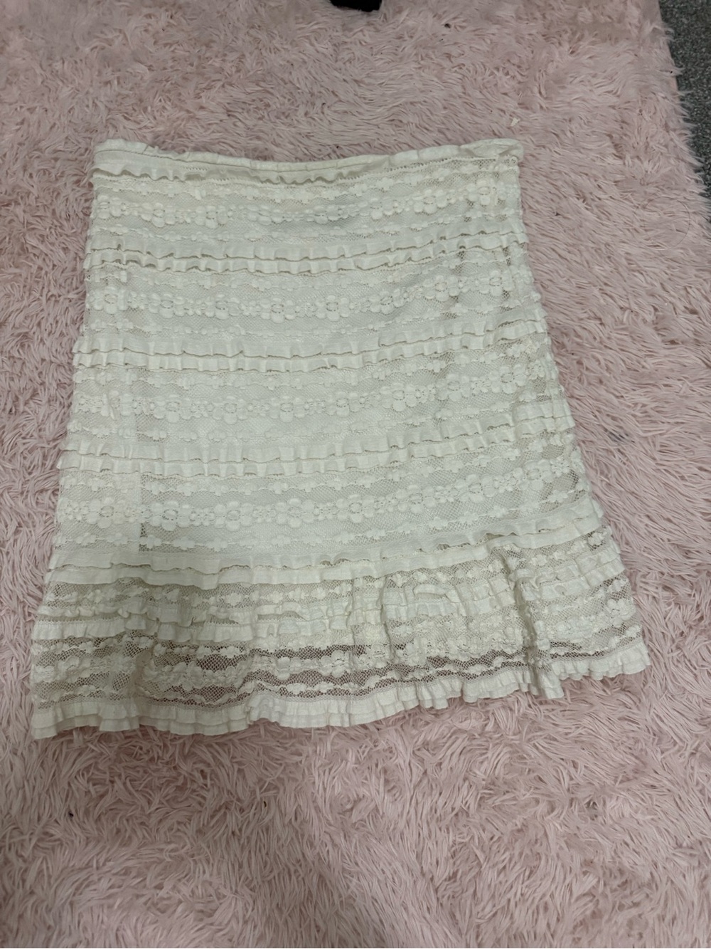 Max Studio Cream Lace Tiered Mini Skirt